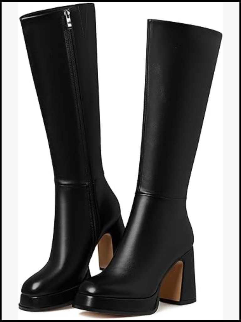 Knee High Platform Boots Chunky Heel Square Toe Side Zipper Fall Fashion